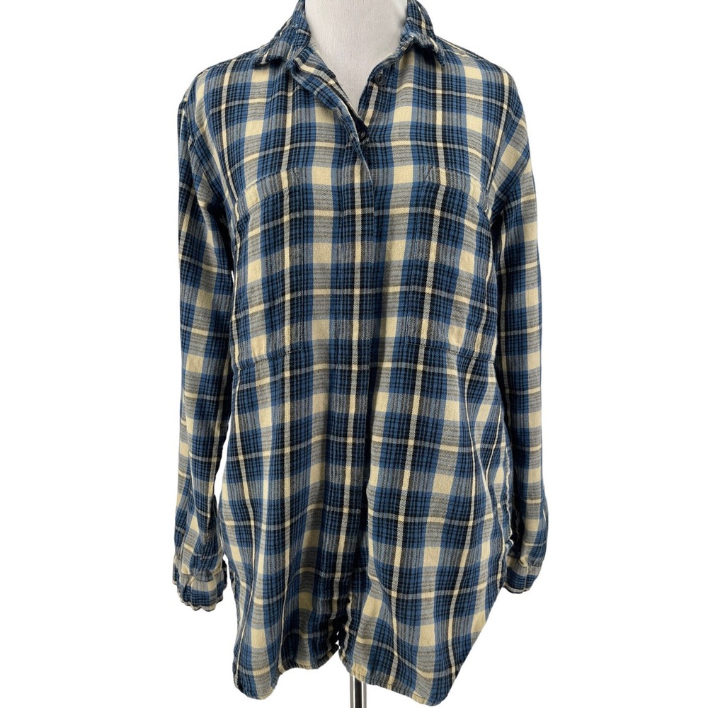 Denim & Supply Women's Navy Blue Plaid Long Sleeve Button Front Shirt Size Small